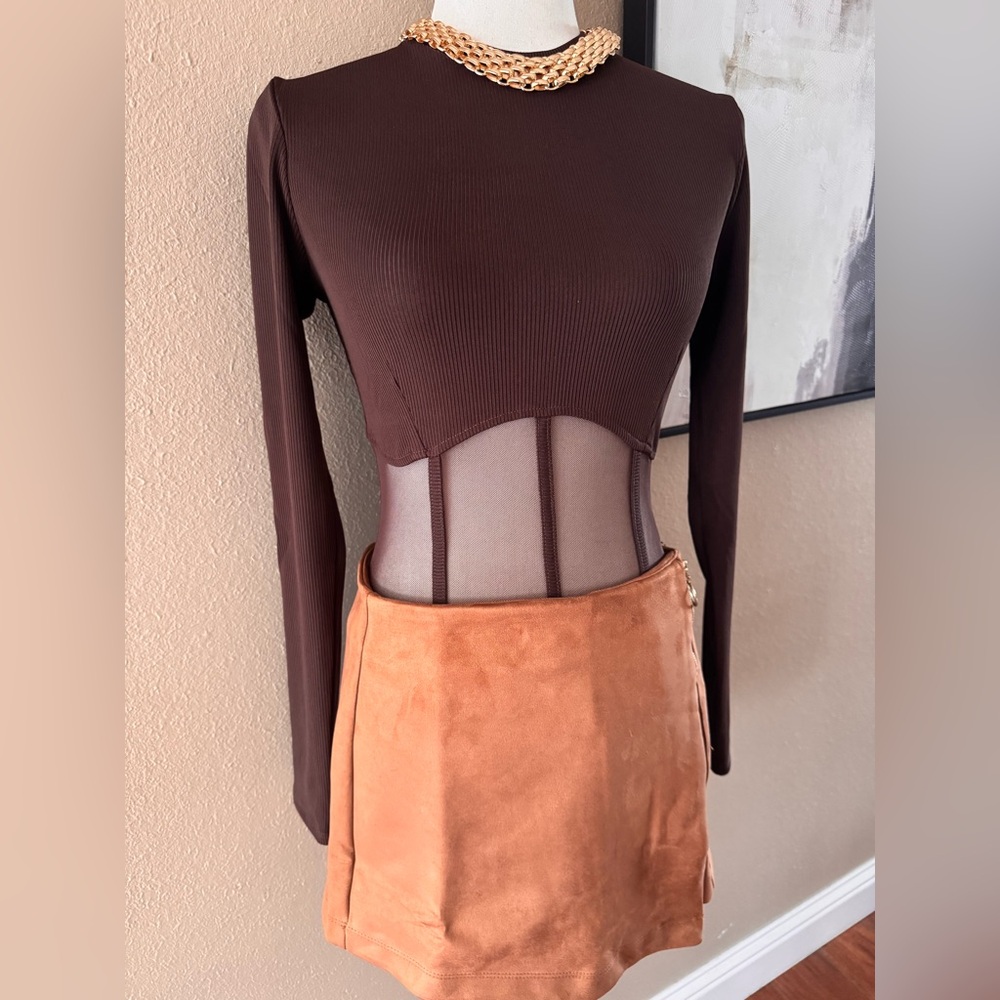 Brown Faux Suede Mini Skort - Picture 10 of 10